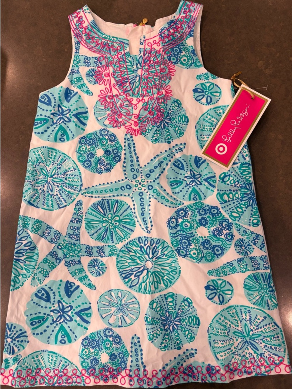 Super cute Lilly Pulitzer shell dress. Blue with pink accents.NWT. Size 5T